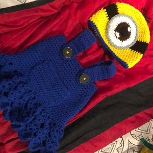 Handmade crochet dress overall set. Minion inspired. NWOT.